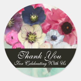PINK ROSES AND ANEMONE FLOWERS BRIDAL SHOWER CLASSIC ROUND STICKER