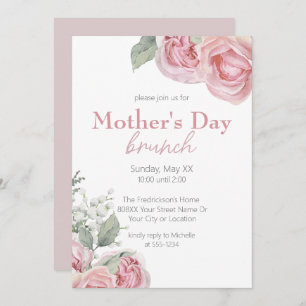 Pink Roses and Baby's Breath Mother's Day Brunch Invitation