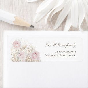 pink roses and baby's breath return address label