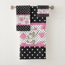Pink Roses and Black and White Polka Dots
