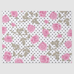 Pink Roses and Black Polka Dots Tissue Paper