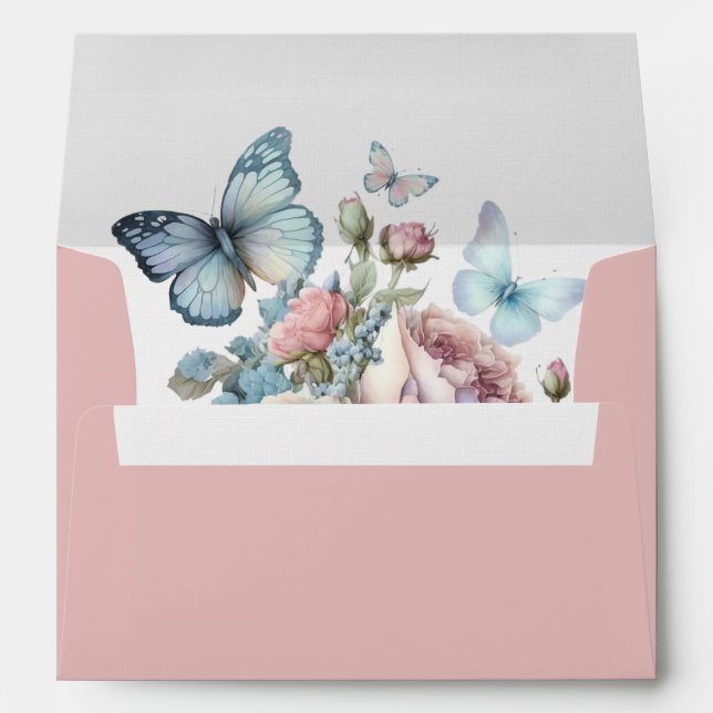 Pink Roses and Blue butterflies Envelope (Back (Bottom))