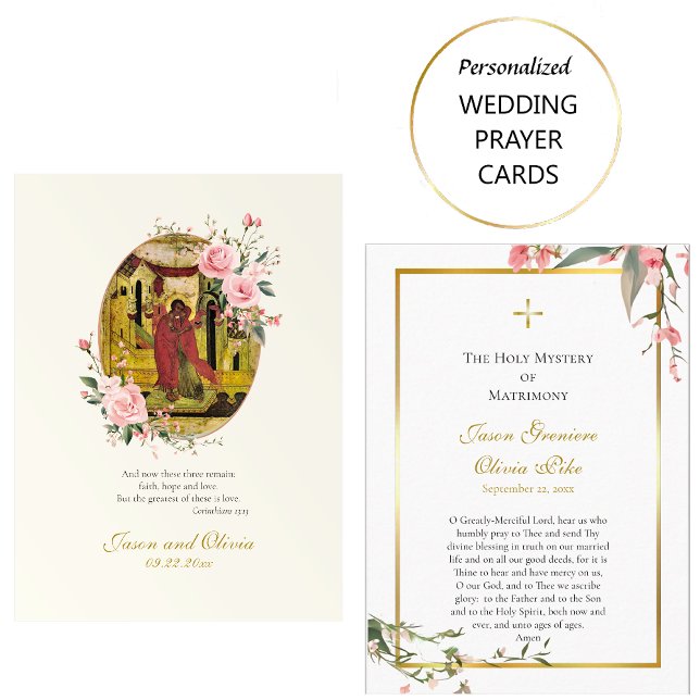 Pink Roses and Buds Orthodox Wedding Prayer Card   (Creator Uploaded)
