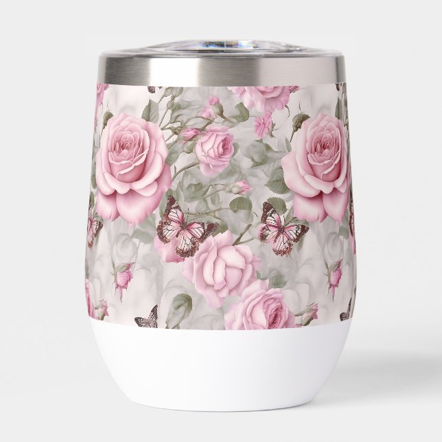 Pink Roses and Butterflies Watercolor  (Front)