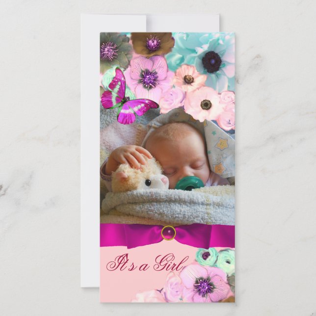 PINK ROSES AND BUTTERFLY NEW BABY PHOTO TEMPLATE (Front)