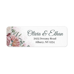 Pink Roses and Dahlias Flowers Return Address Label