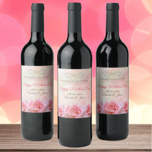 Pink Roses and Dew Drops Mother's Day Wine Label