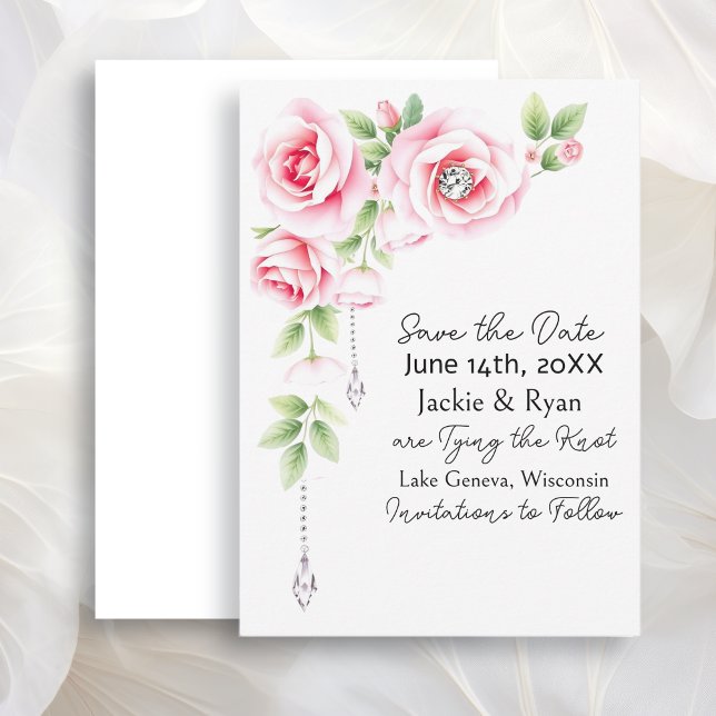 Pink Roses and Diamonds Floral Wedding  Save The Date (Creator Uploaded)