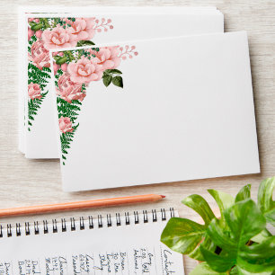 Pink Roses and Ferns Wedding Envelope