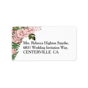 Pink Roses and Ferns Wedding Label