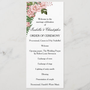 Pink Roses and Ferns Wedding Program