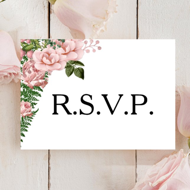 Pink Roses and Ferns Wedding RSVP Card (Creator Uploaded)