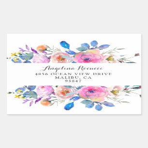 Pink Roses and Flowers with Pink Stripes Rectangular Sticker