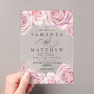 Pink Roses and Gold Dusty Elegant Flower Wedding  Acrylic Invitations