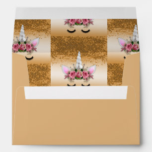 Pink Roses and Gold Glitter Unicorn Envelope