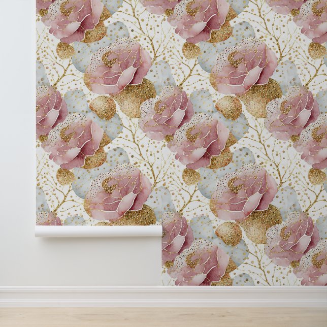Pink roses and gold wallpaper (Application)