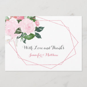 Pink Roses and Greenery Geometric Flat Thank You   Card