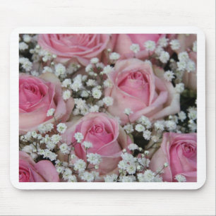 pink roses and gypsophila by Therosegarden Mouse Pad