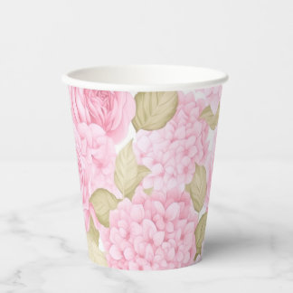 Pink Roses and Hydrangeas Garden Party Paper Cups