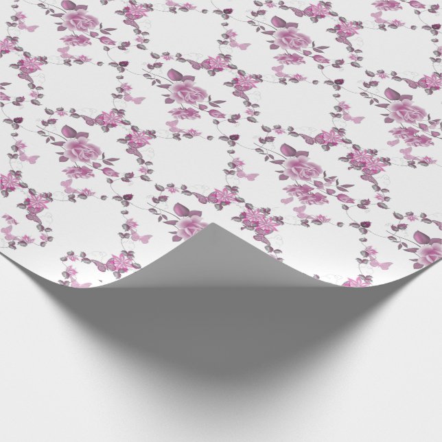 Pink Roses and Ivy Wrapping Paper (Corner)