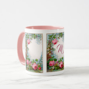 PINK ROSES AND JASMINES FLORAL MONOGRAM MUG