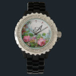 PINK ROSES AND JASMINES,FLORAL MONOGRAM WATCH<br><div class="desc">Elegant , colourful, romantic vintage style floral design
Red, pink roses, green leaves, white jasmines by BALDESIGN3D.</div>