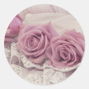 Pink Roses And Lace Still Life Classic Round Sticker
