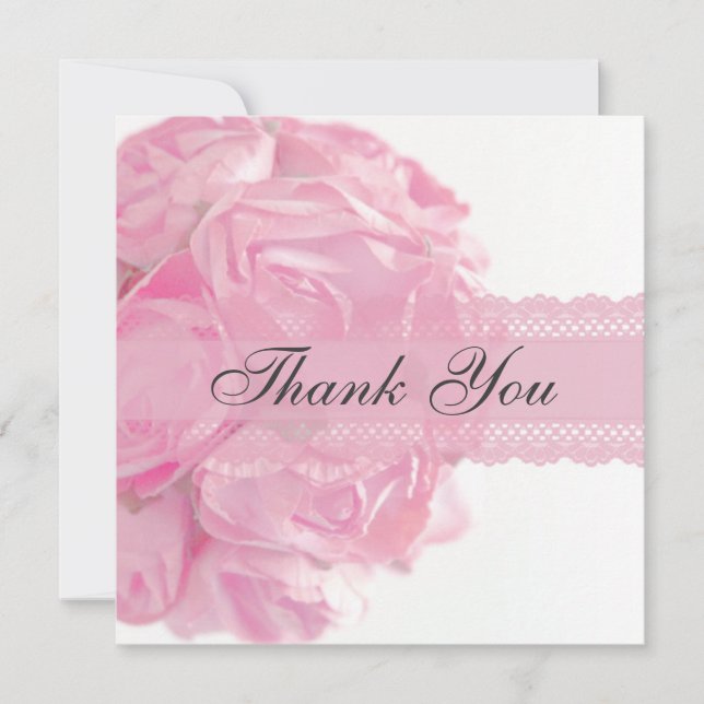 Pink Roses and Lace Thank You Card (Front)