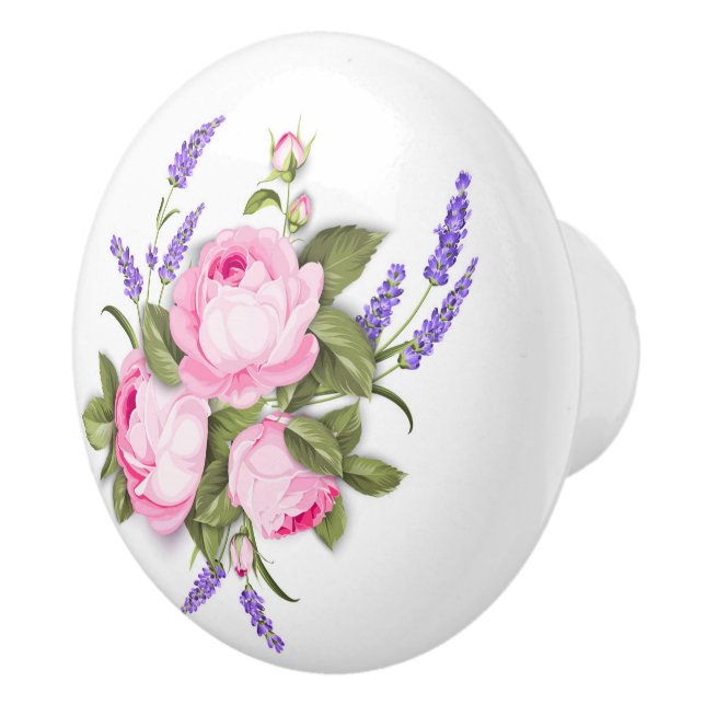 Pink Roses and Lavender Ceramic Knob (Right)