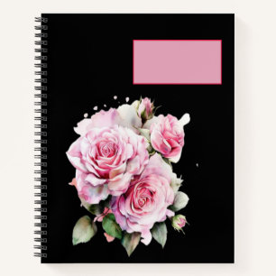 Pink Roses and Leaves Clipart Spiral Notebook