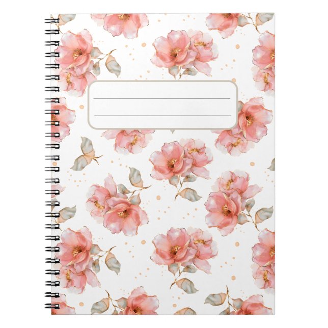 Pink Roses and Leaves Notebook (Front)