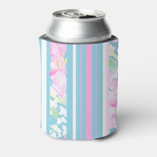 Pink Roses and Matching Stripes Can Cooler (Can Back)