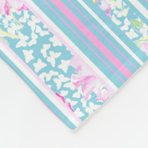 Pink Roses and Matching Stripes Fleece Blanket