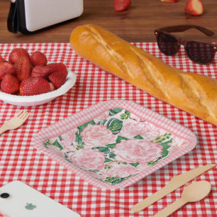 Pink Roses and Monstera Elegant 7in Summer Party  Paper Plate