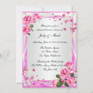 Pink Roses And Pearls Rehearsal Dinner Invitation