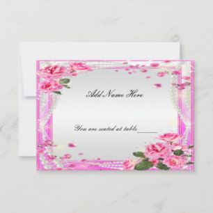 Pink Roses And Pearls Table Place Card