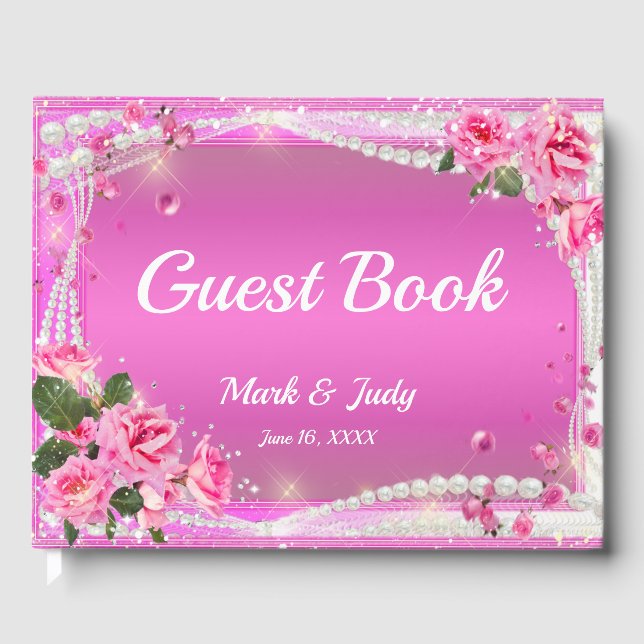 Pink Roses And Pearls Wedding Guestbook (Front)