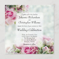 Pink Roses and Peony Buds Square Floral Wedding