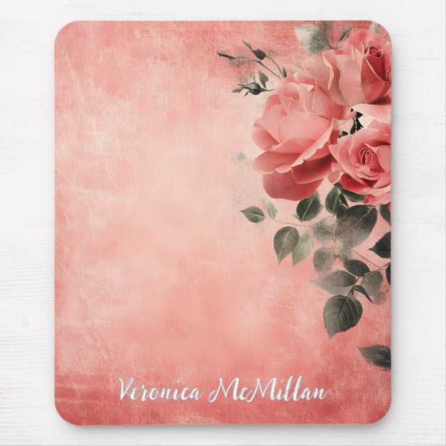 Pink Roses and Pink Background Mouse Pad (Front)