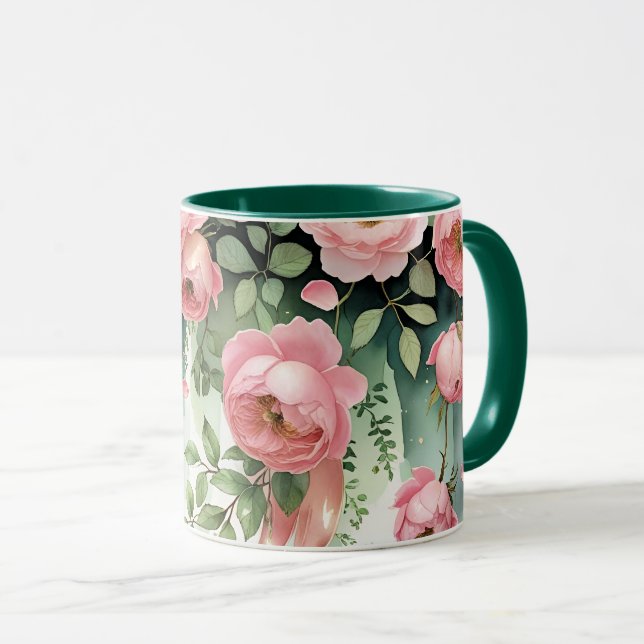 Pink Roses and Ribbons Mug (Front Right)