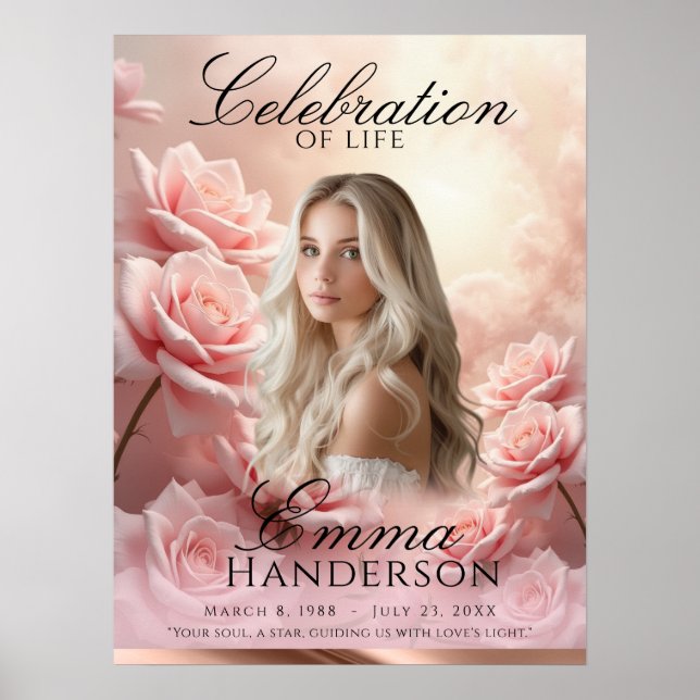 Pink Roses and Rose Gold Funeral welcome sign (Front)