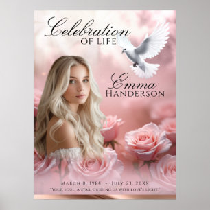 Pink Roses and Rose Gold Funeral welcome sign