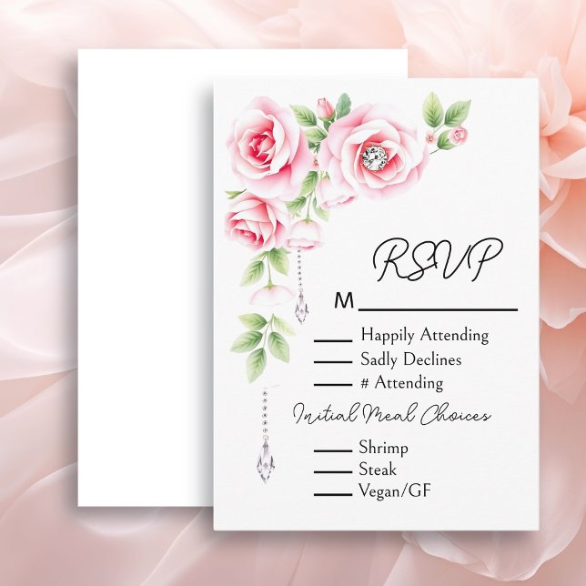 Pink Roses and Sage Green Foliage RSVP  Enclosure Card (Creator Uploaded)