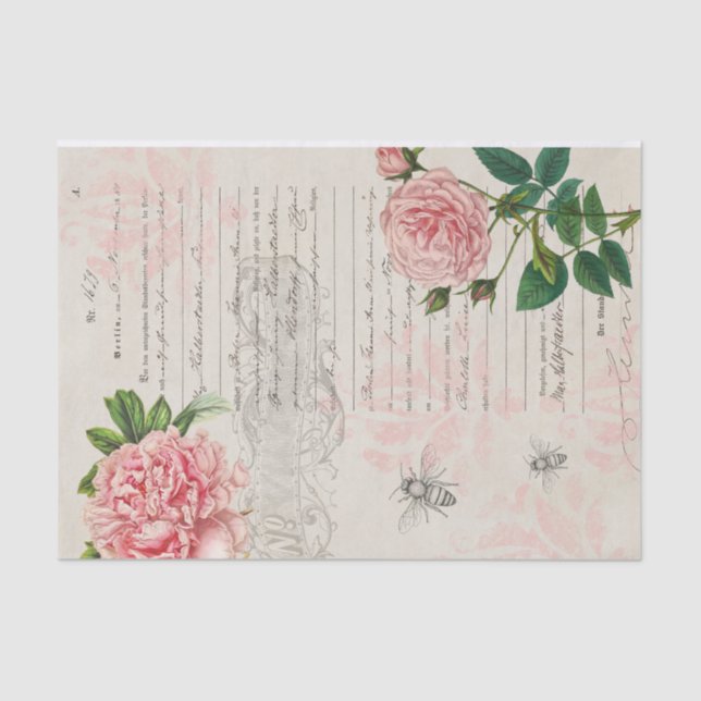 Pink Roses and Script on Parchment Paper (Front)