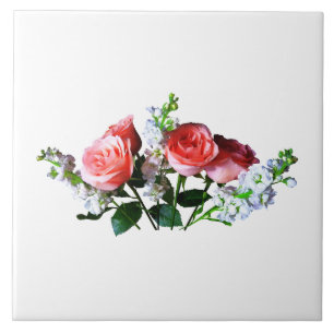 Pink Roses and Snapdragons Ceramic Tile