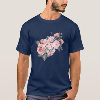 Pink Roses And Sugar Skull Design T-Shirt