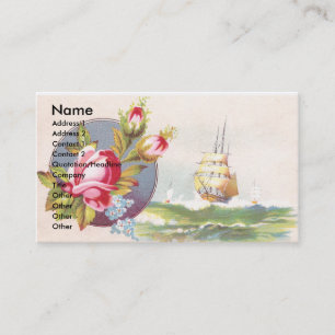 Pink Roses and Tall Ship Victorian Trade Card