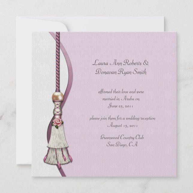 Pink Roses and Tassel Post Wedding Invitation (Front)