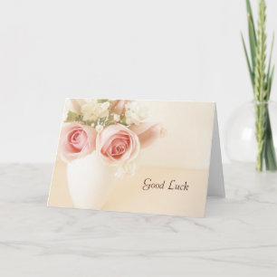 Pink roses and white carnations good luck card