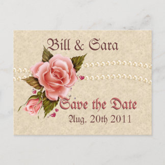 Pink Roses Announcement Postcard